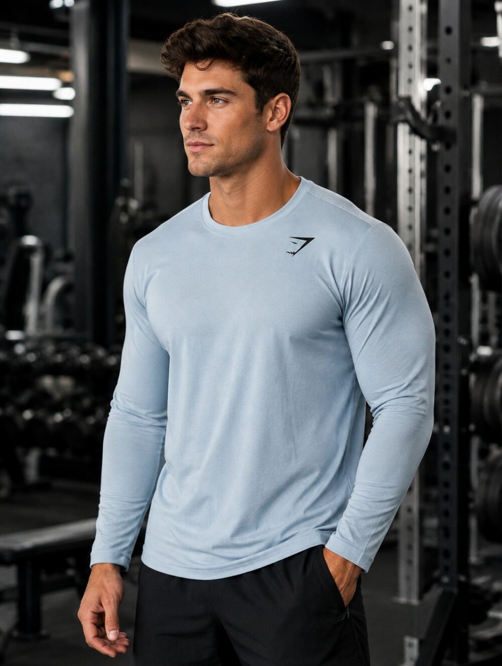 Gymshark Light Blue Longsleeve Tee - Logo Tag Size M
